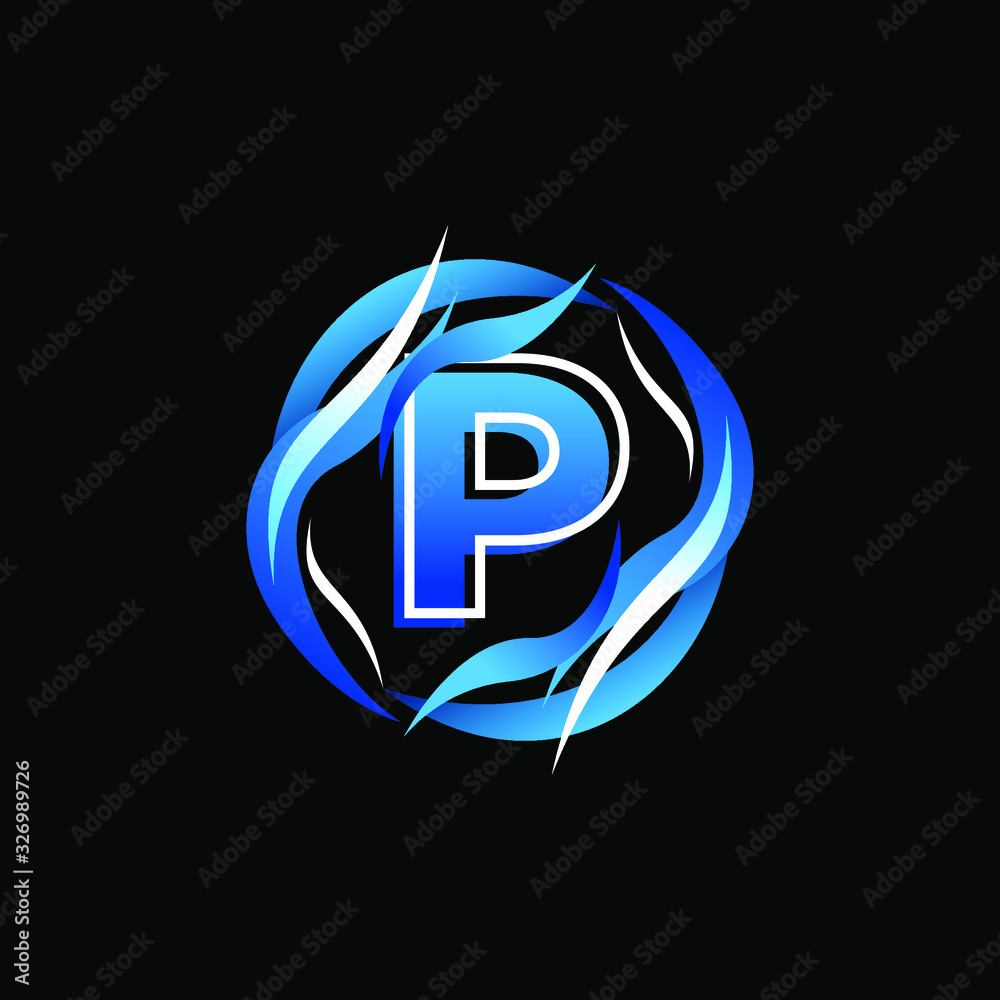 Obraz premium Initial Letter P with wind or water