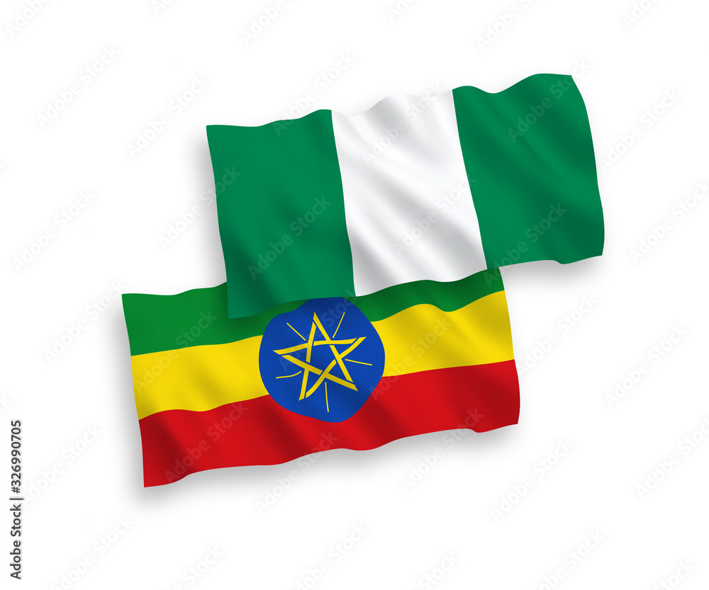 Obraz premium Flags of Ethiopia and Nigeria on a white background