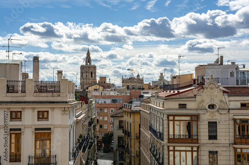 Overlooking the roofs with roof terraces and the old town of Valencia from the Porta de Sarrans, Spain © Emma