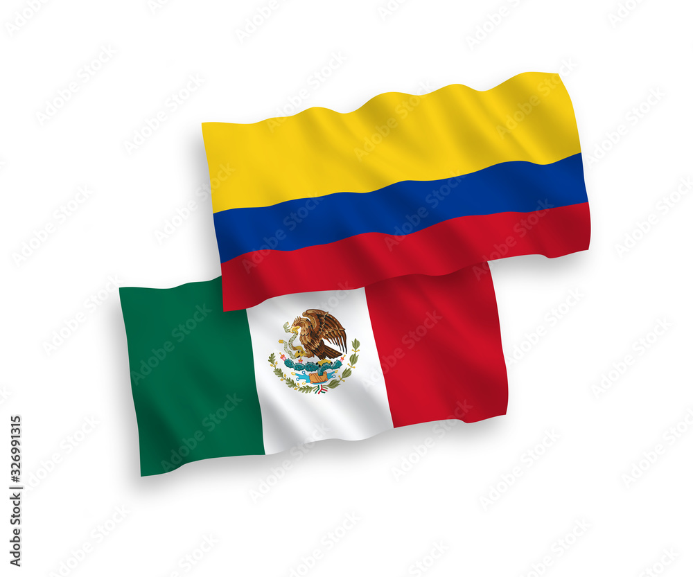 Fototapeta premium Flags of Mexico and Colombia on a white background