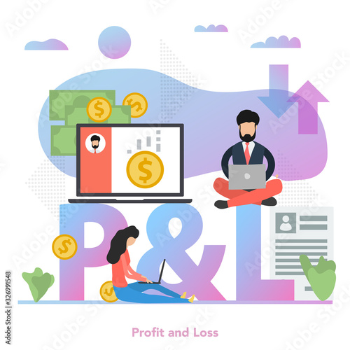 Vector flat horizontal banner of profit and loss