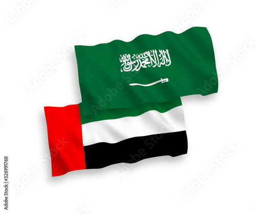Flags of Saudi Arabia and United Arab Emirates on a white background