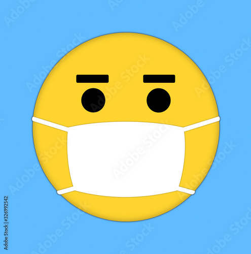 Emoticon is wearing mask - protection and prevention against virus, bacteria and infection during epidemic, pandemic and outbreak. Vector illustration.