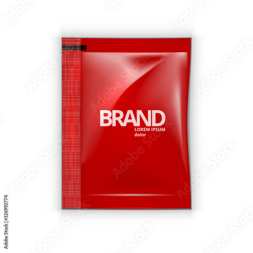 Foil Plastic Sachet Bag With Shadow On White