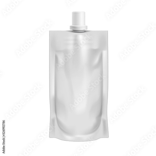 Pouch Sachet Bag With Spout Lid Stand Up On White