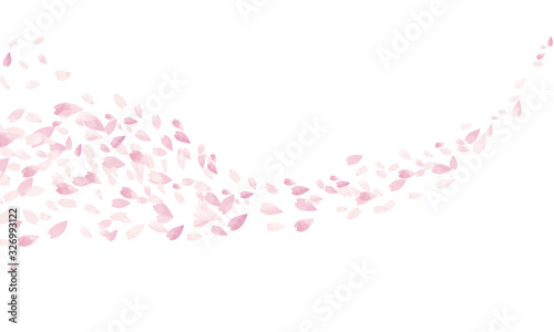 水彩風　淡いピンクの桜吹雪1 Watercolor Spring Series: Cherry Petals Gently Falling