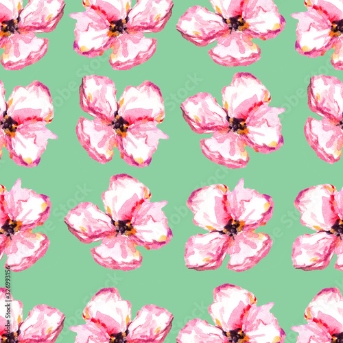 Pattern with colors. Watercolor pattern. Sakura. Spring flowers. Pink. Painted flower.