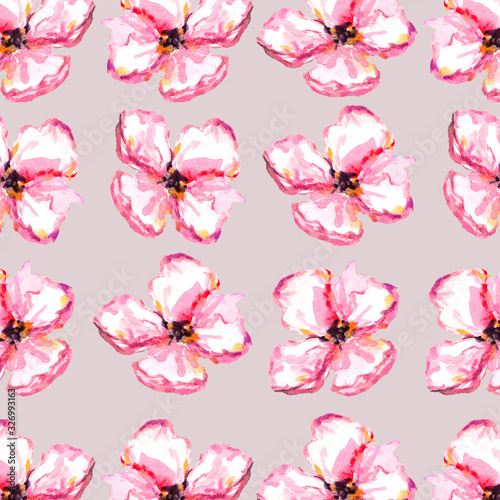Pattern with colors. Watercolor pattern. Sakura. Spring flowers. Pink. Painted flower.