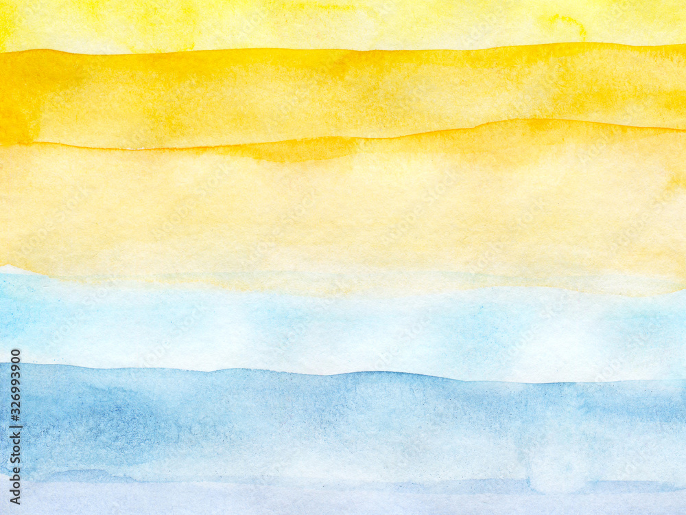 Fototapeta premium illustration watercolor abstract background sea ocean beach sand. gradient transition indigo, turquoise, blue, yellow