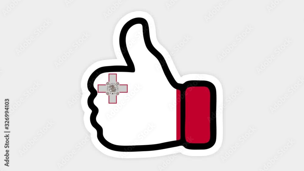Drawing, animation is in form of like, heart, chat, thumb up with the image of Malta flag . White background Drawing, animation is in form of like, heart, chat, thumb up with the image of Malta flag . White background