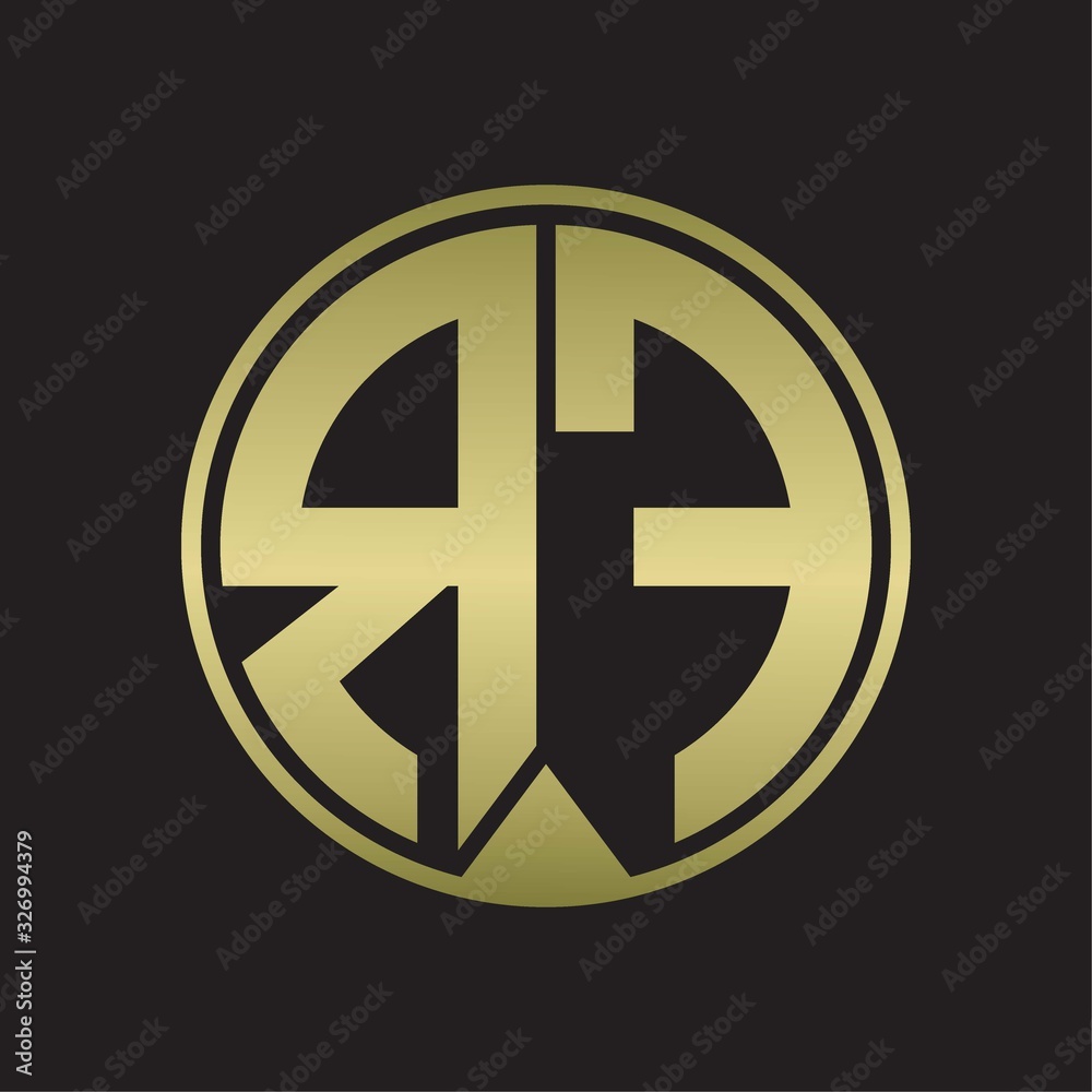 RF Logo monogram circle with piece ribbon style on gold colors RF Logo monogram circle with piece ribbon style on gold colors