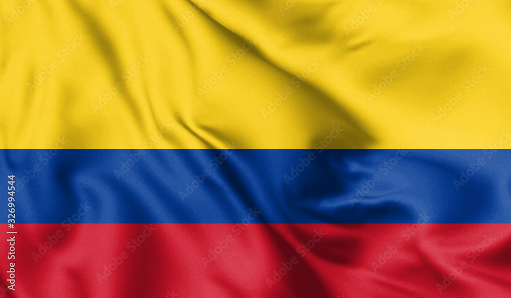 Colombia flag blowing in the wind. Background silk texture. 3d illustration. Colombia flag blowing in the wind. Background silk texture. 3d illustration.