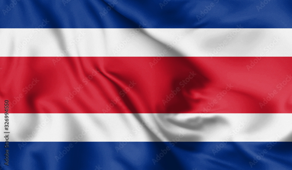 Fototapeta premium Costa Rica flag blowing in the wind. Background silk texture. 3d illustration.