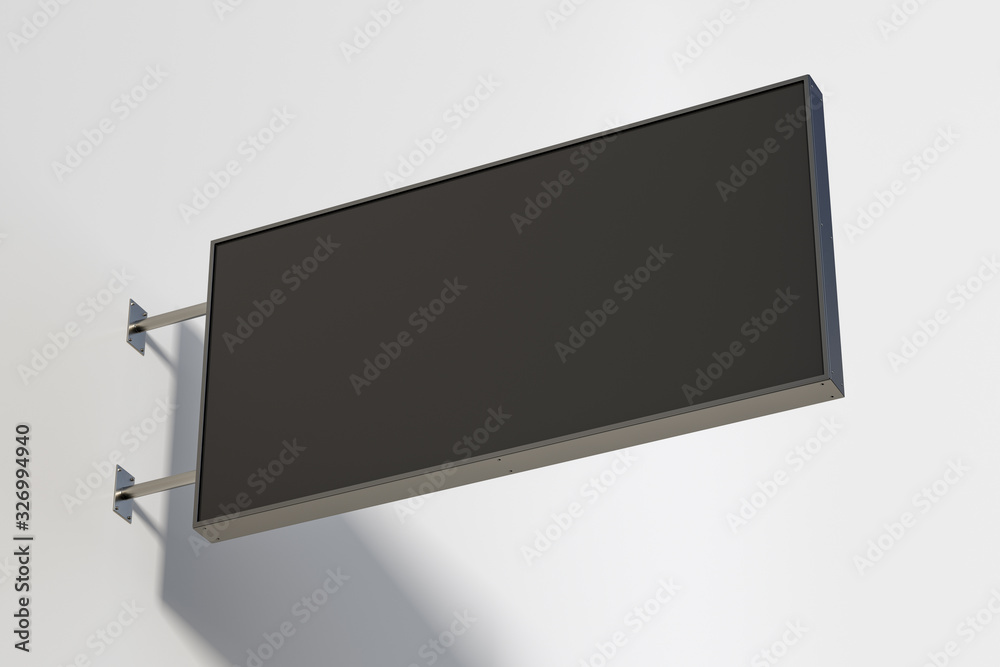 Horizontal singboard or signage isolated on the white wall with blank ...