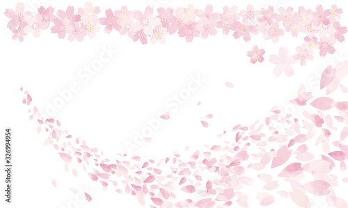 水彩風 淡いピンクの桜吹雪3