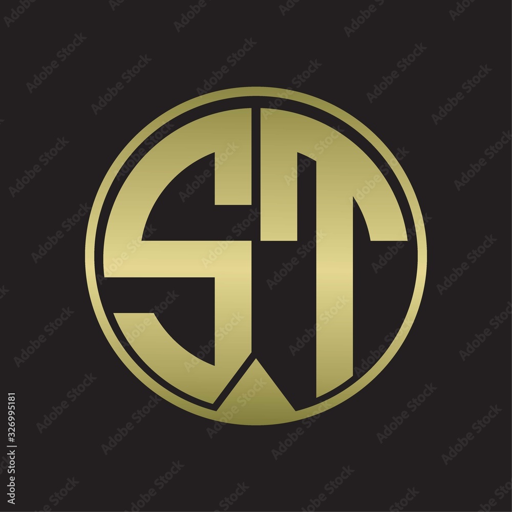 ST Logo monogram circle with piece ribbon style on gold colors ST Logo monogram circle with piece ribbon style on gold colors