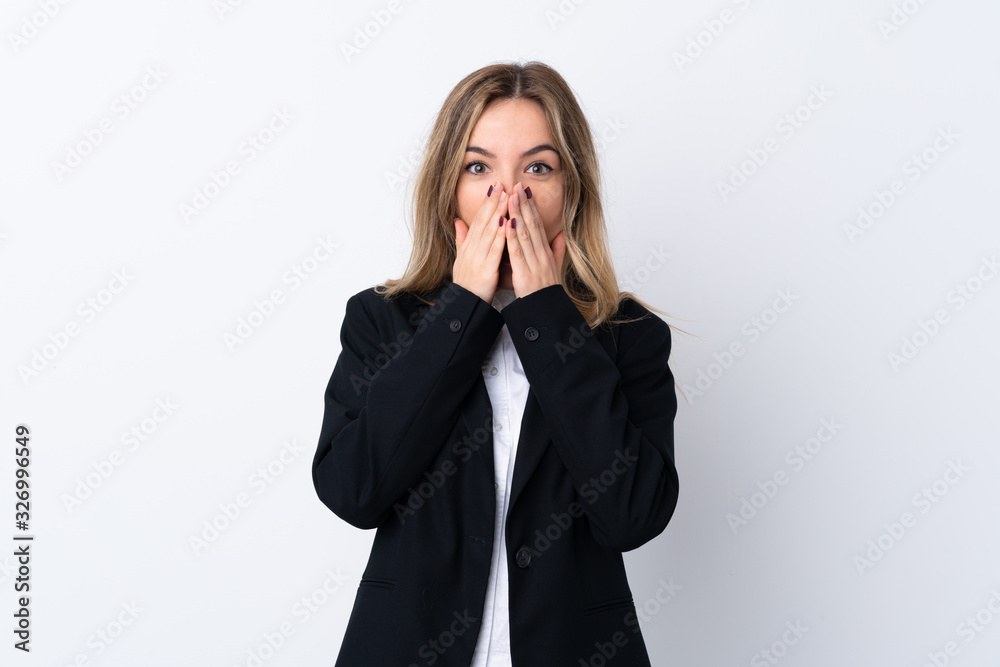 Young business woman over isolated white background with surprise facial expression Young business woman over isolated white background with surprise facial expression