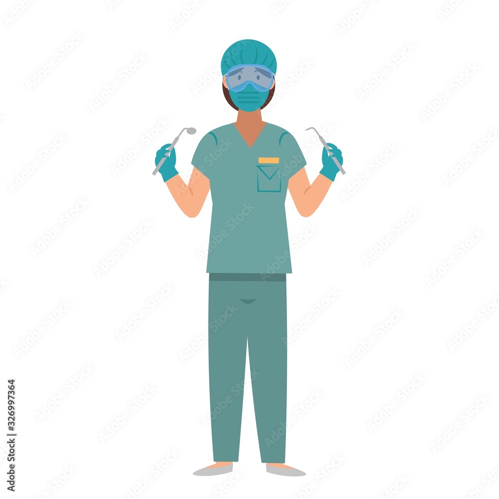 Cartoon dentist with mirror tool, character for children. Flat vector illustration Cartoon dentist with mirror tool, character for children. Flat vector illustration