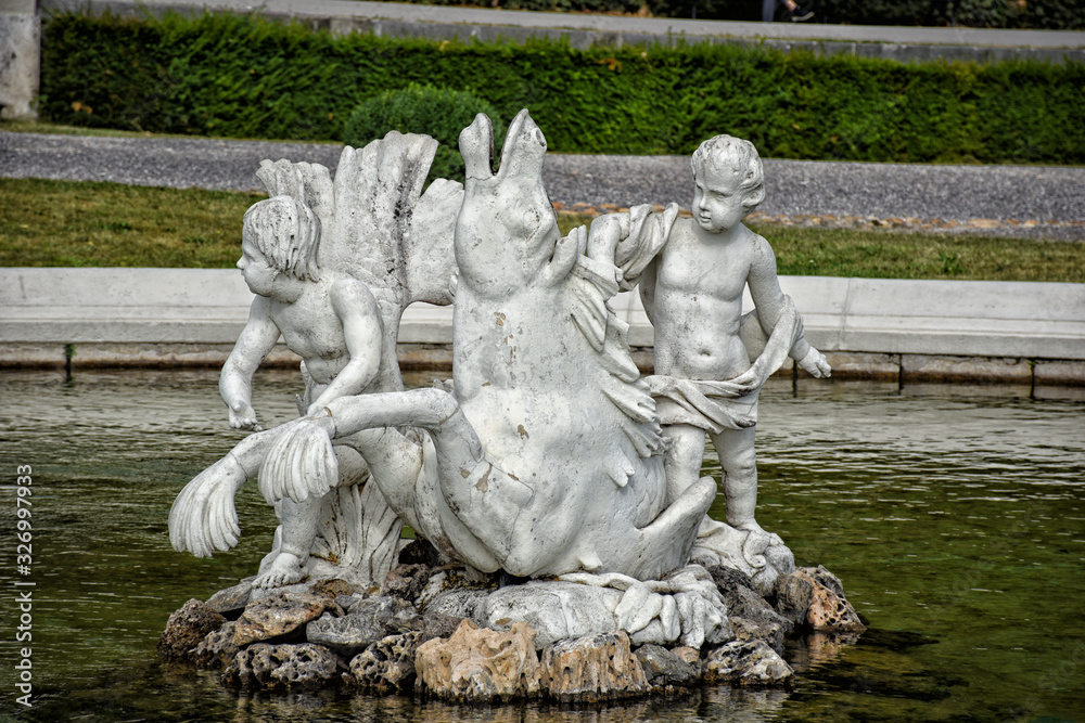 Statue in fountain in Belvedere Park, Vienna, Austria