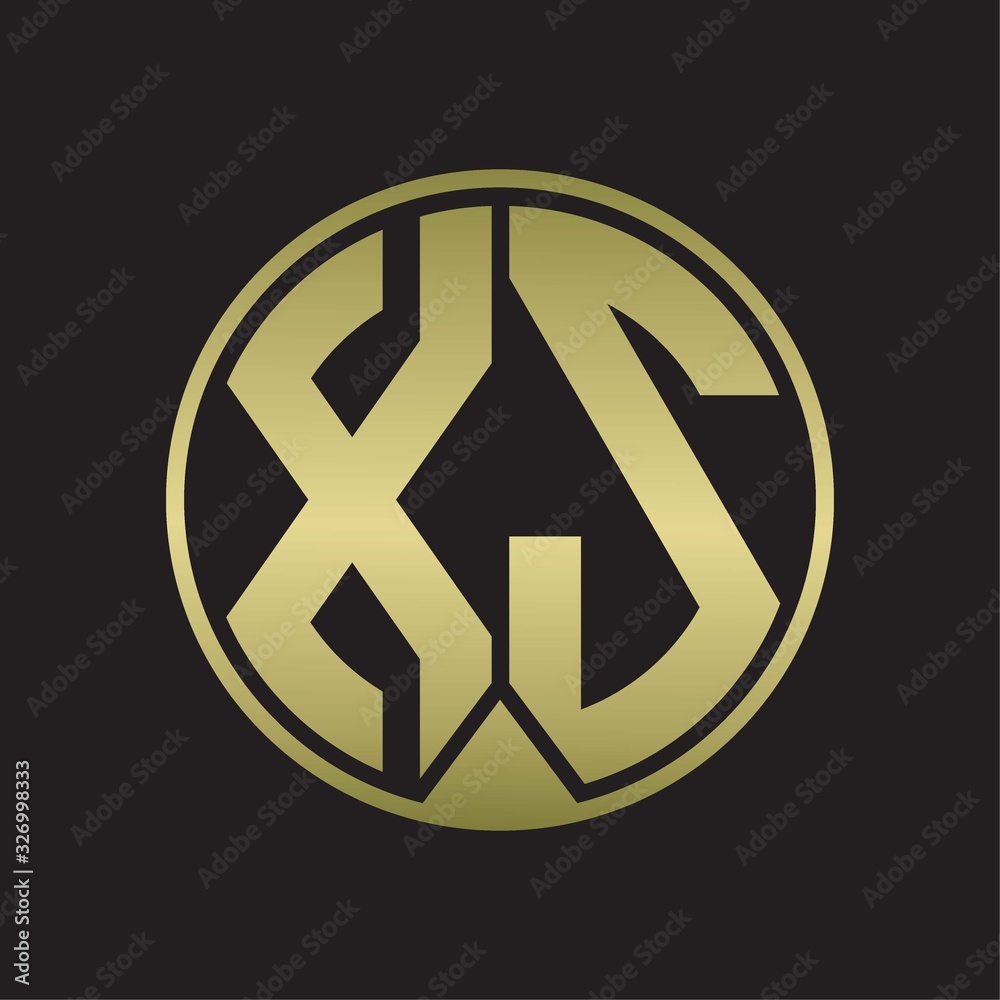 XS Logo monogram circle with piece ribbon style on gold colors XS Logo monogram circle with piece ribbon style on gold colors