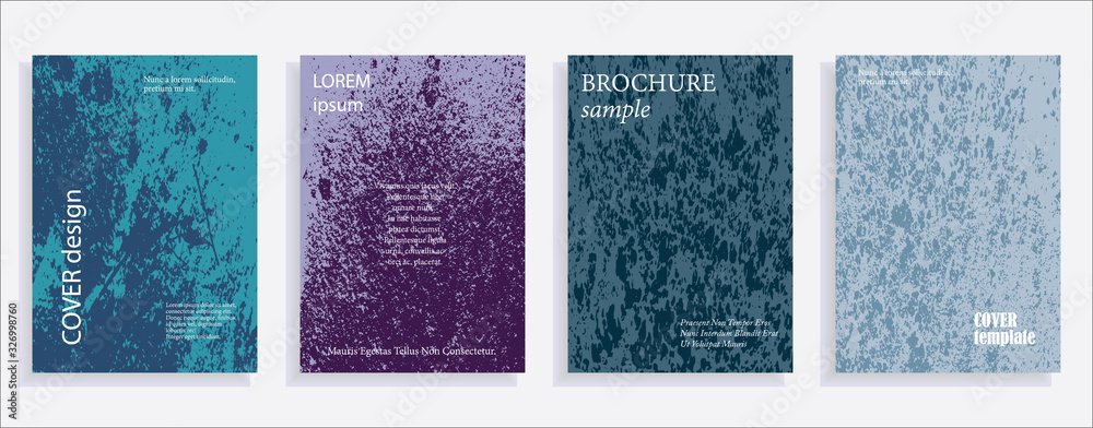 Fototapeta premium Minimalistic cover design templates. Set of layouts for covers of books, albums, notebooks, reports, magazines. Vintage texture gradient effect, flat modern abstract design. Grunge mock-up texture