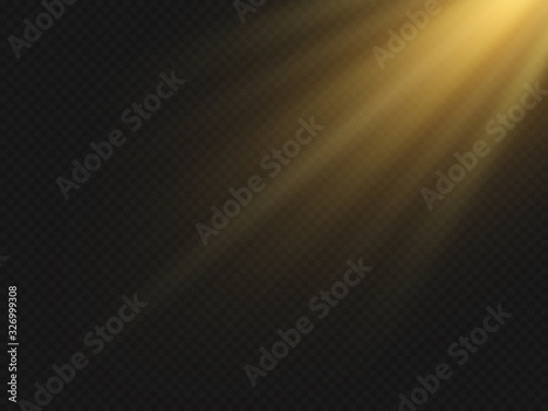 sun rays and glow light effect on transparent background. Vector illustration.