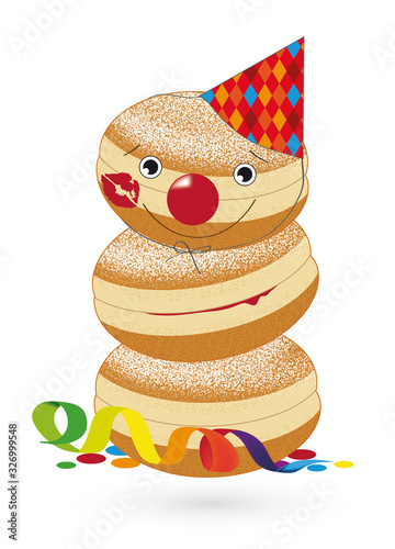 Drei Faschings Krapfen mit Kussmund Und Faschings Hut