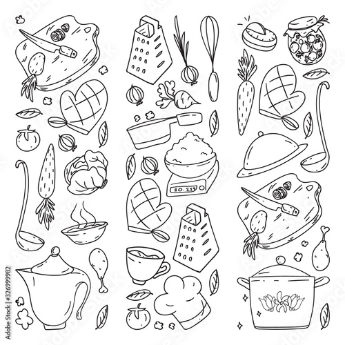 Monochrome pattern with gastronomy icons, vector cuisine and fast food cafe bright background for menu, receipts.