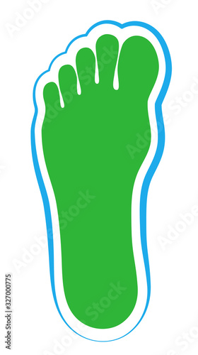 Green footprint, ecological footprint. Symbol for ecology, natural environment and low energy consumption. Natural green logo with water blue frame. Isolated vector on white.