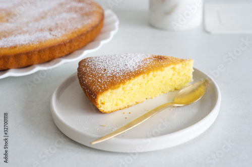 Slice of homemade sweet semolina cake