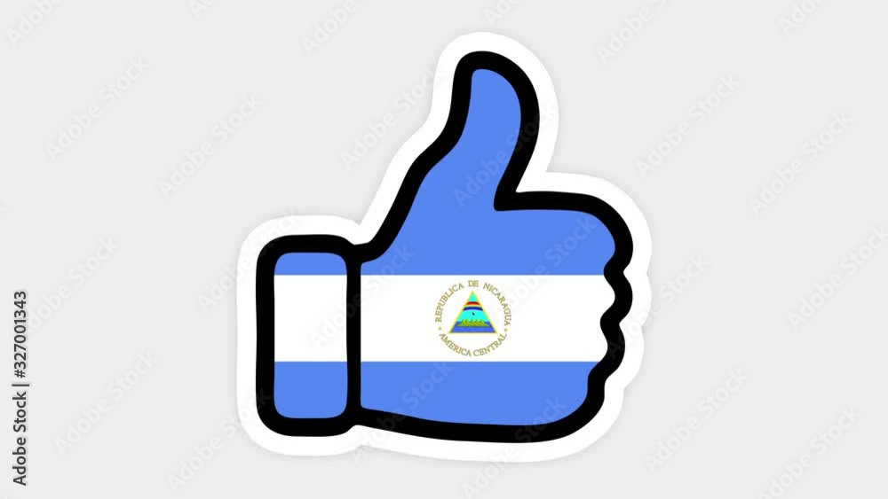 Drawing, animation is in form of like, heart, chat, thumb up with the image of Nicaragua flag . White background Drawing, animation is in form of like, heart, chat, thumb up with the image of Nicaragua flag . White background