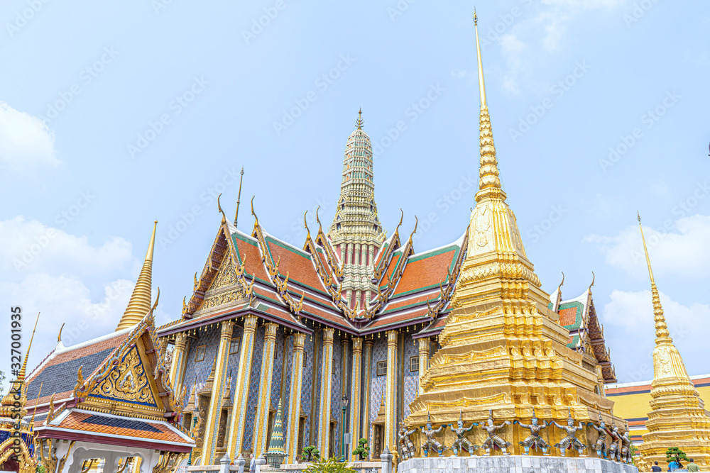 Emerald Buddha Temple And the royal palace  Bangkok, Thailand and Blue sky background