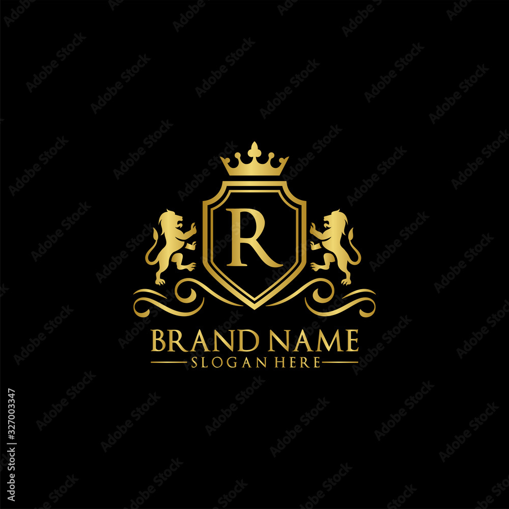 Lion Logo with Letter in Royal Shield Vector Logo Stock Vector | Adobe ...