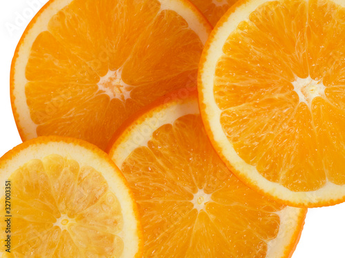 background of sliced of oranges on white