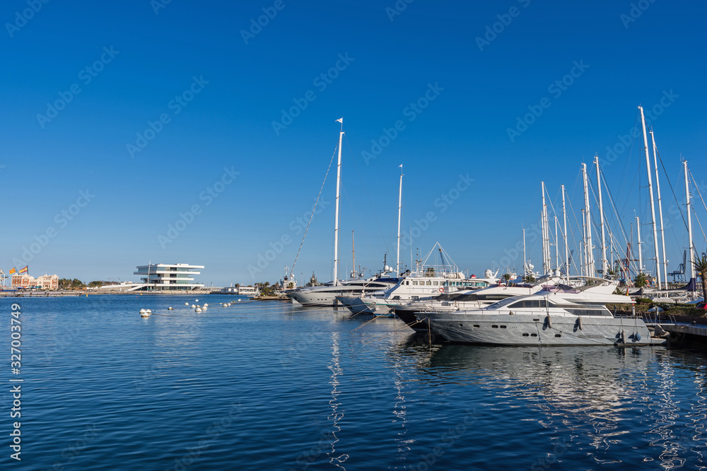 Valencia – Luxury power boats and sailing yachts in the Royal Marina in Valencia Spain