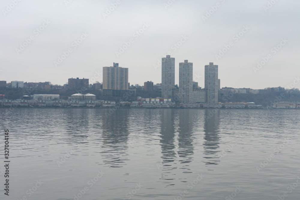 Skyline of West New York and Guttenberg New Jersey on a Foggy Day along the Hudson River Skyline of West New York and Guttenberg New Jersey on a Foggy Day along the Hudson River