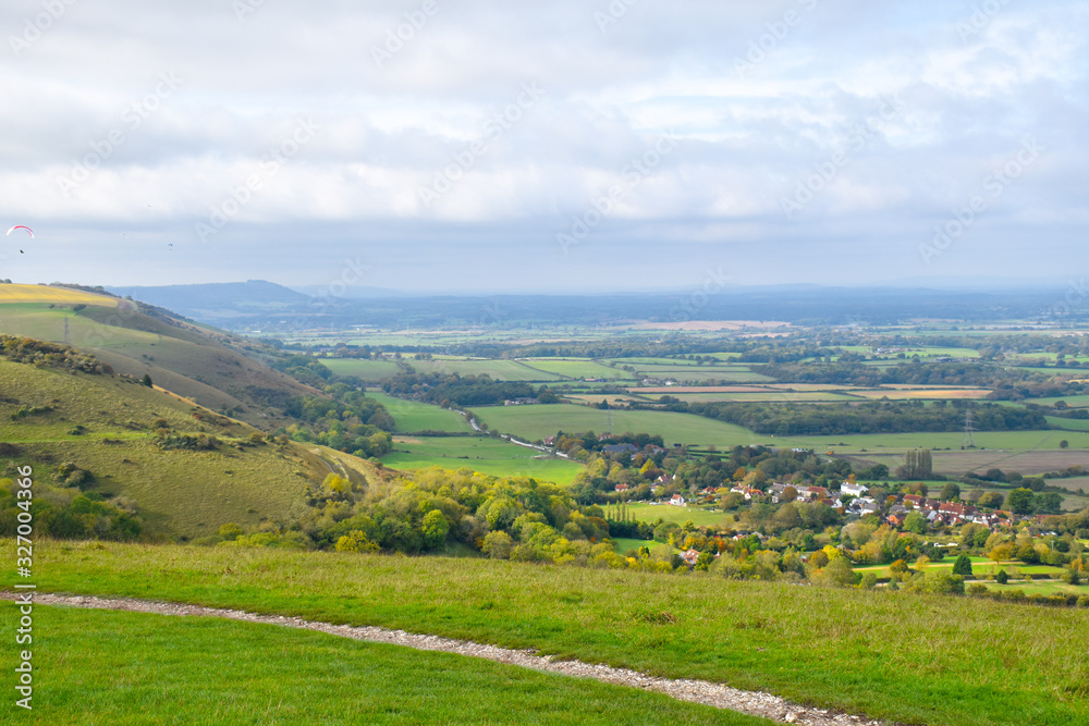 Green fields of Sussex from Devils Dyke, Ditchling Beacon, United Kingdom