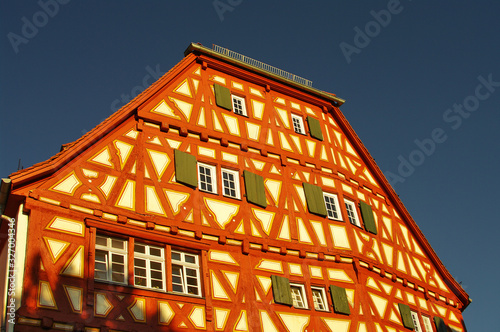 Almost millennium old wood-frame houses (fachwerkhaus) in Ladenburg, near Heidelberg, Germany, details photo