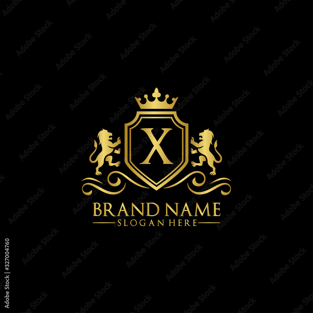 Lion Logo with Letter in Royal Shield Vector Logo