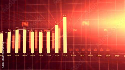 Financial graph showing statistics, prices falling, stock market crash, crisis, inflation rate. Electronic chart with stock market fluctuations abstract concept.