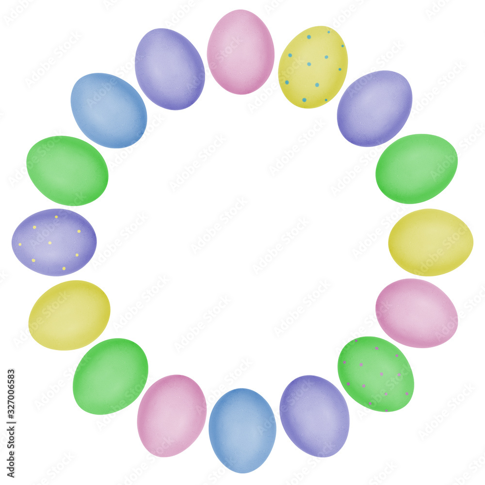 Round Easter frame made of photos of painted eggs. Closeup photos of isolated eggs with eggshell texture. Happy Easter concept. Round Easter frame made of photos of painted eggs. Closeup photos of isolated eggs with eggshell texture. Happy Easter concept.