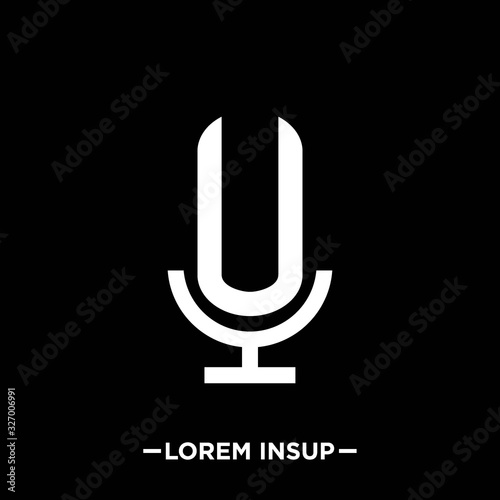 initial podcast logo monogram with microphone shape