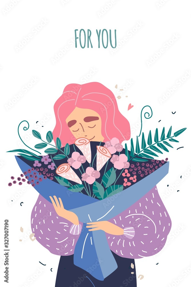 Young beautiful woman holding a bouquet of flowers Young beautiful woman holding a bouquet of flowers