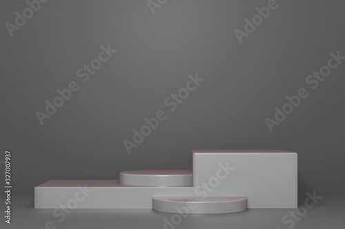 Abstract Mock up 3d rendered illustration with geometric shapes silver podium top light platforms for cosmatic product presentation,minimal design with empty space. composition in modern style