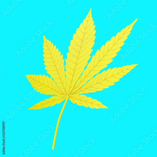 Yellow Medical Marijuana or Cannabis Hemp Leaf in Duotone Style. 3d Rendering © doomu