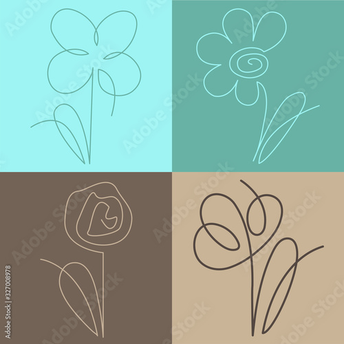 flower in the one line art for greeting cards, design of cosmetic packaging, prints, thematic design