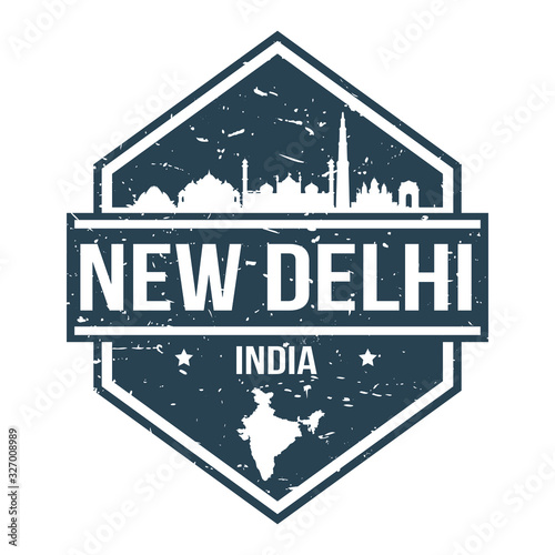 New Delhi India Travel Stamp. Icon Skyline City Design Vector.