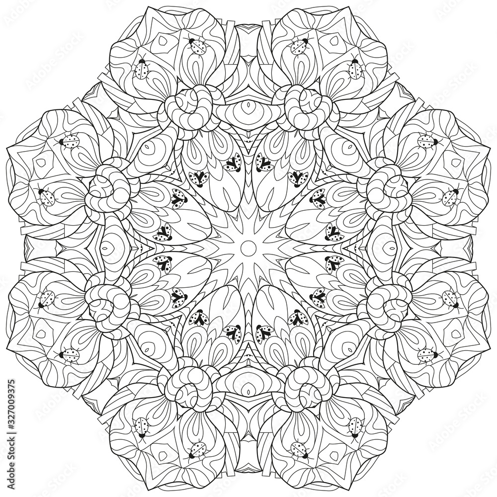 Plakat Hand drawn zentangle circular ornament for coloring page.