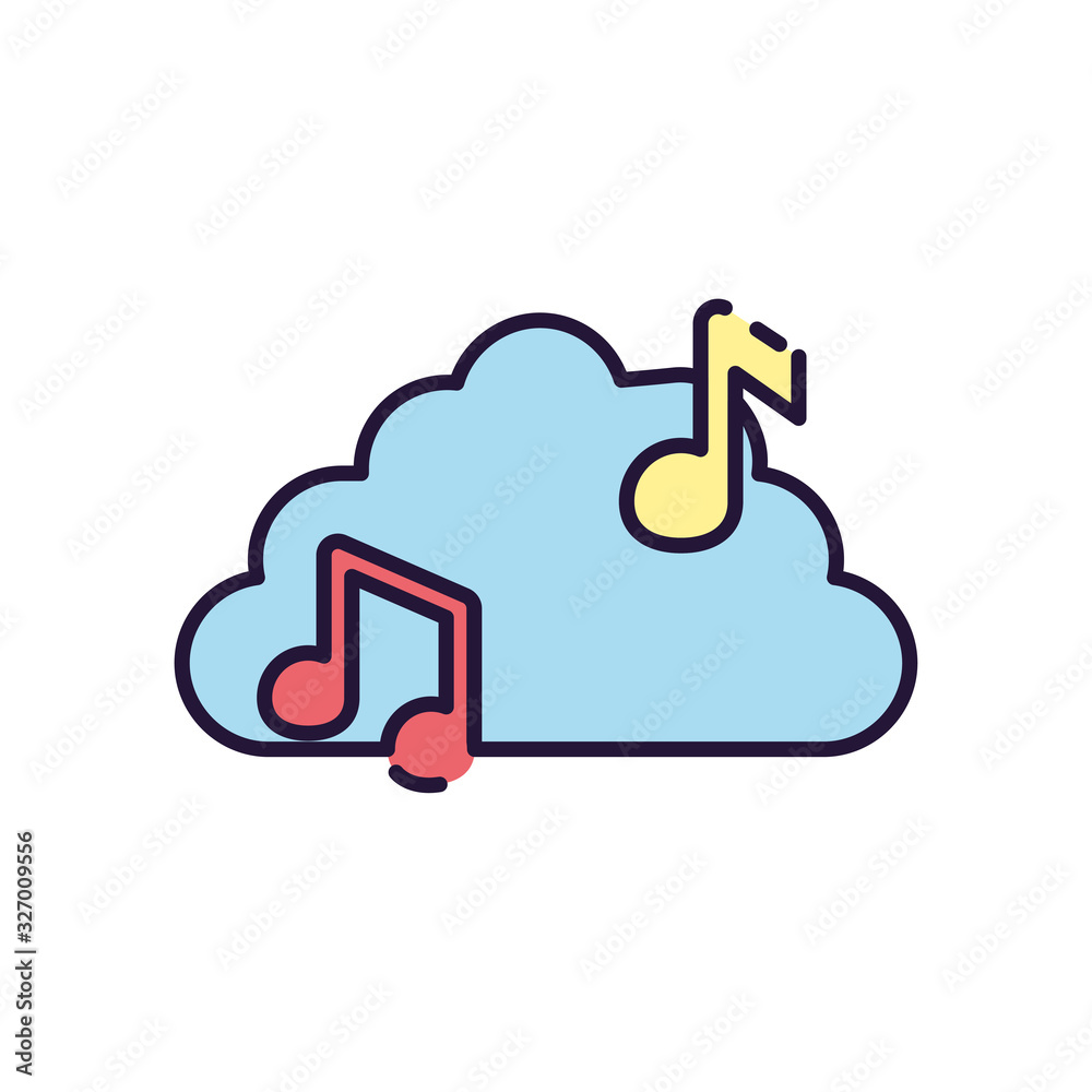 Isolated music notes and cloud fill style icon vector design Isolated music notes and cloud fill style icon vector design