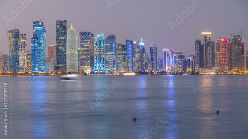 Doha downtown skyline day to night timelapse  Qatar  Middle East